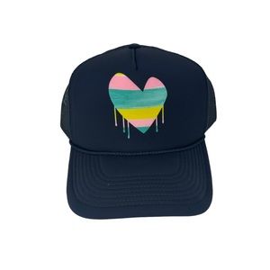 NWT Kerri Rosenthal Beach Stripes Trucker Hat Rainbow Snapback Navy blue